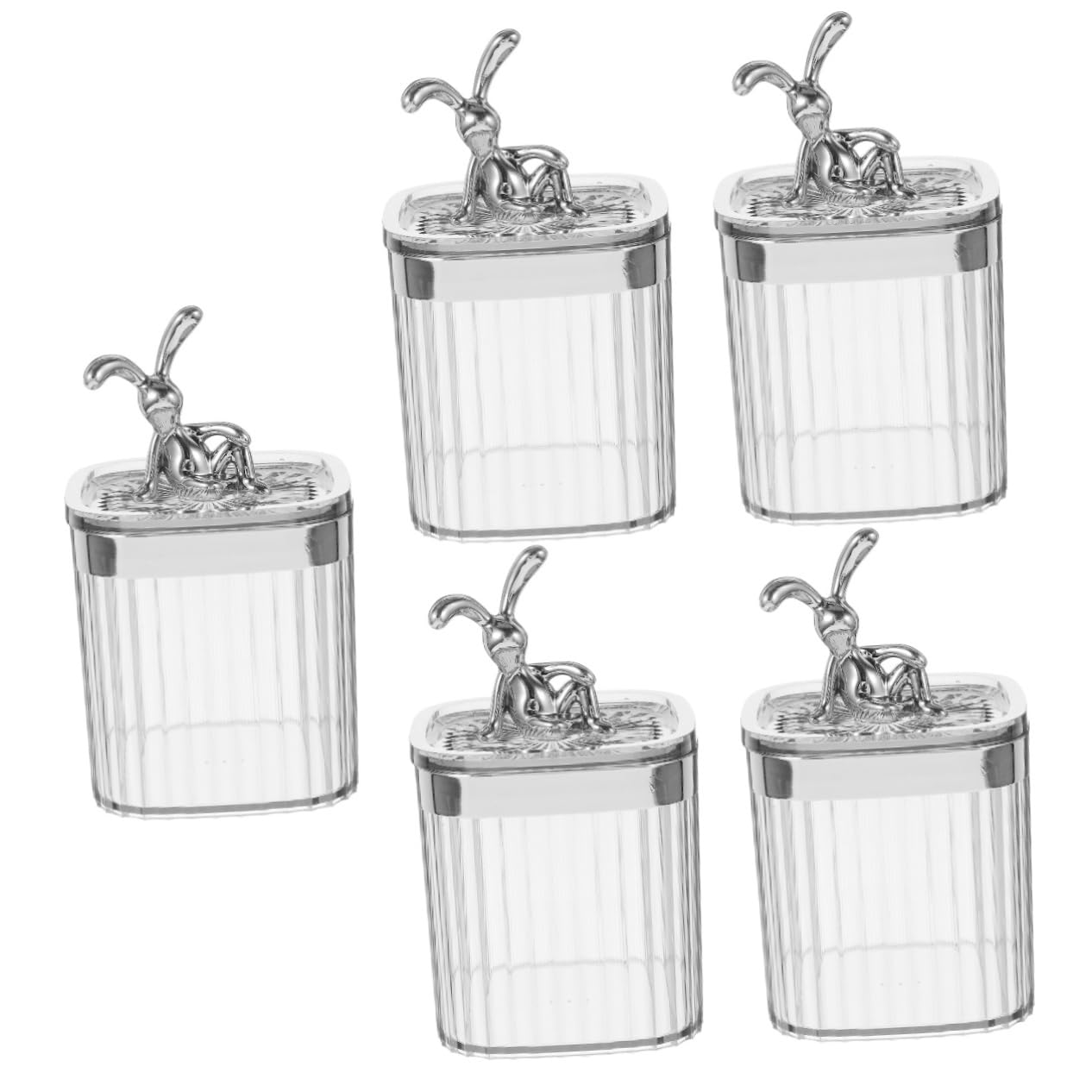 Zerodeko 5stücke Cotton Swabs Organizer Mit Niedlicher Cartoon-kaninchen-figur Praktischer Aufbewahrung Für Wattebälle Und Pads Durchsichtiger Kosmetikbehälter Für Schlafzimmer Und