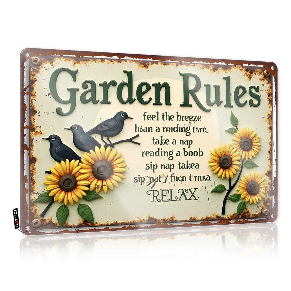 Fzfn Colour Sign Custom Pretty Relaxing Garden Rules: Breathe, Read, Sip, Nap, Repeat! For Mancave - Fun Stuff Customizable(20X30cm)