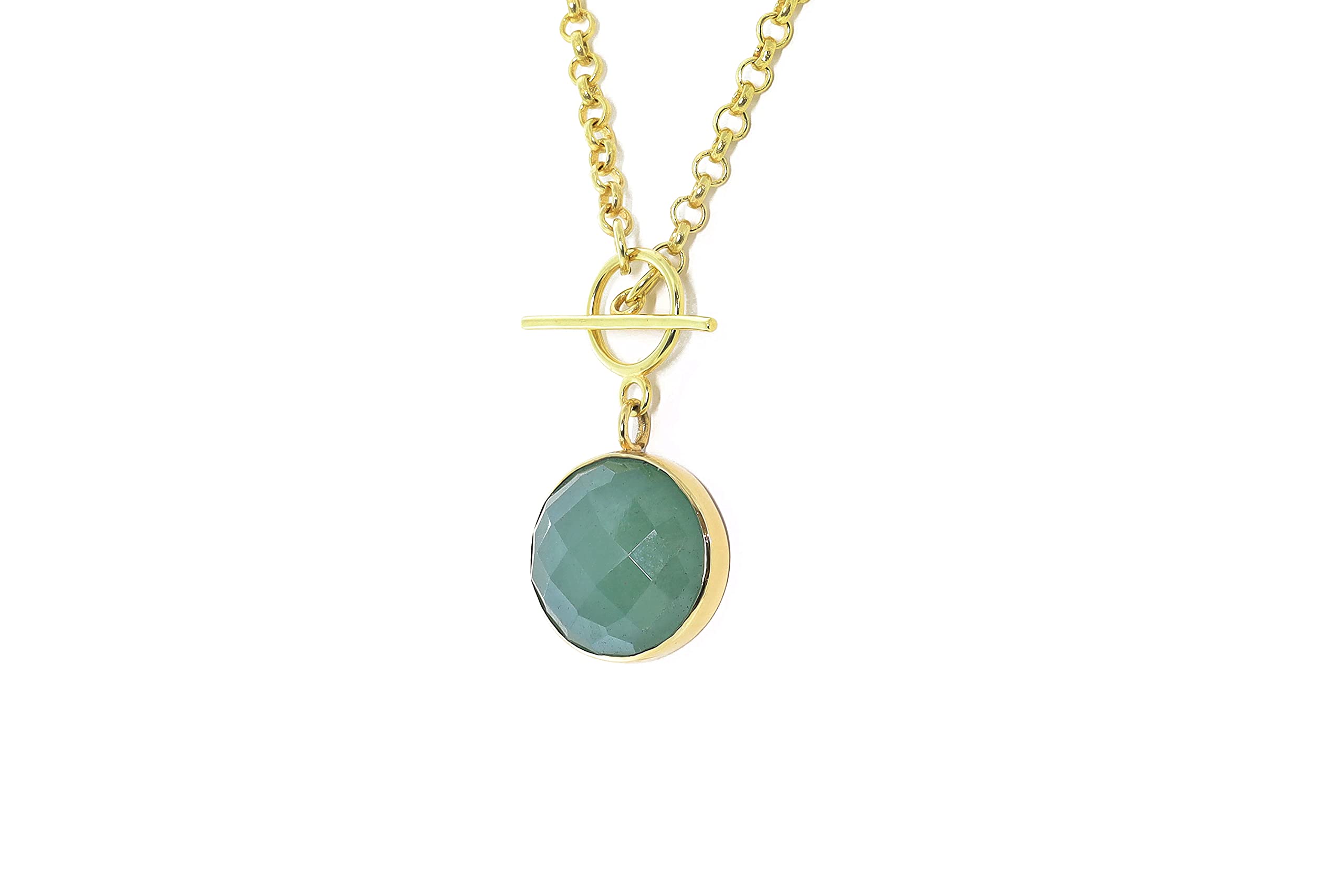 Aventurine Verte Collier Pendentif T-Lock - Pendentif à Breloque en Or - Résistant à la Ternissure - Pierre Précieuse Ronde Taillée en Rose - Couleur Verte Etonnante - Propriétés Minérales
