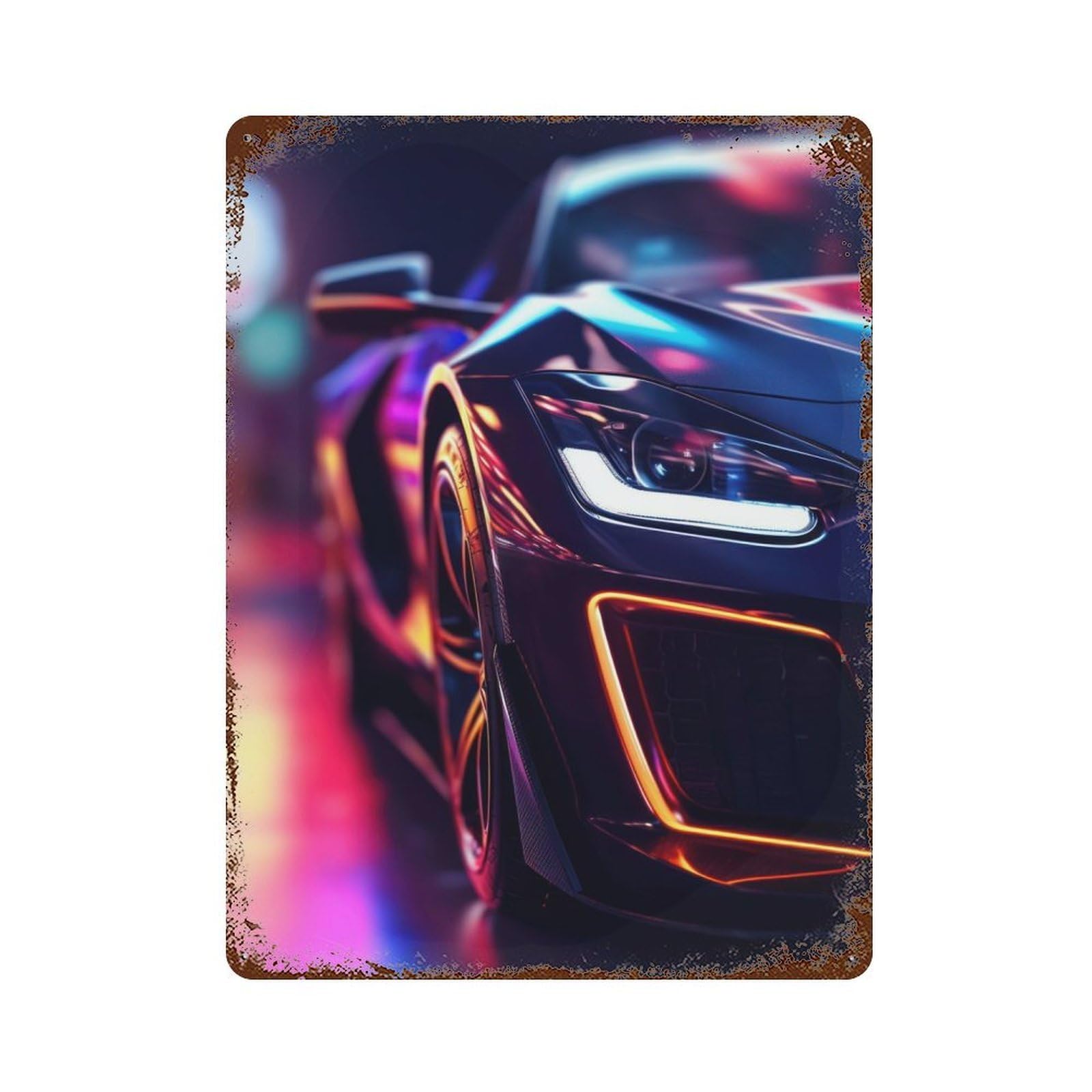 Super Car 15.7"x11.8" Rusty Metal Tin Sign, Shabby Chic Decor for Bistro, Counter And Cafe Decor