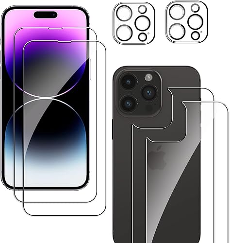 YISPIRIN Protector de pantalla frontal y trasera compatible con iPhone 14 Pro de 61 pulgadas 2 protectores delanteros 2 protectores traseros 2