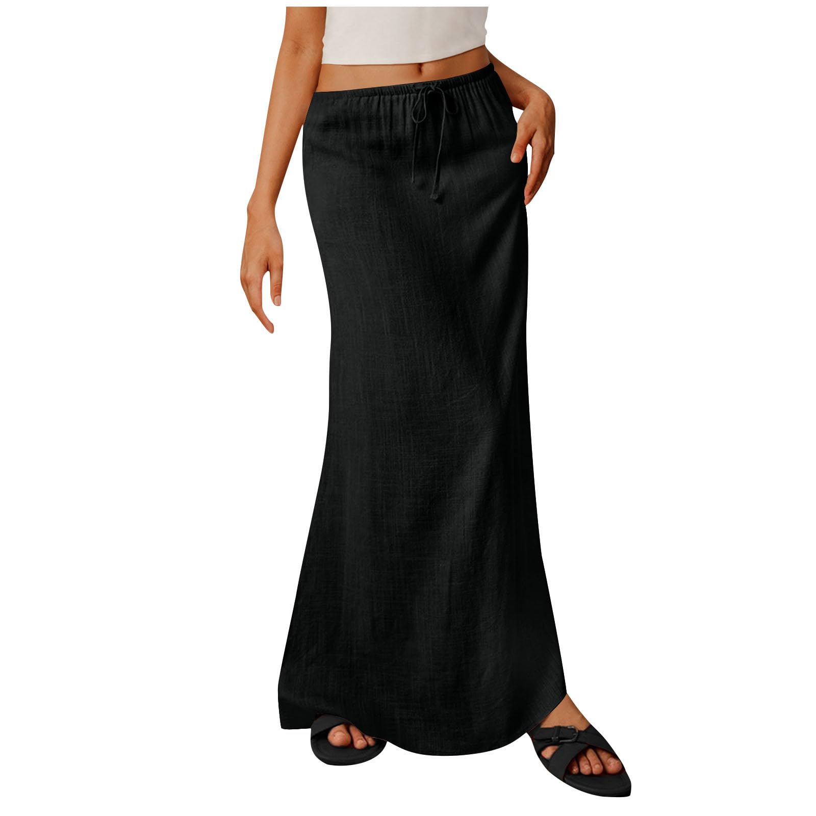 hlysgo Long Skirts for Women Trendy Cotton Linen Maxi Skirt Comfy Beach Coverup Drawstring Waist Vacation Gauze Skirts