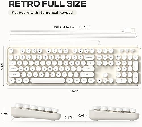 Miniatura 7 de Teclado de computadora con cable USB, teclado retro para máquina de escribir, teclado de tamaño completo con teclado numérico para PC, laptop,