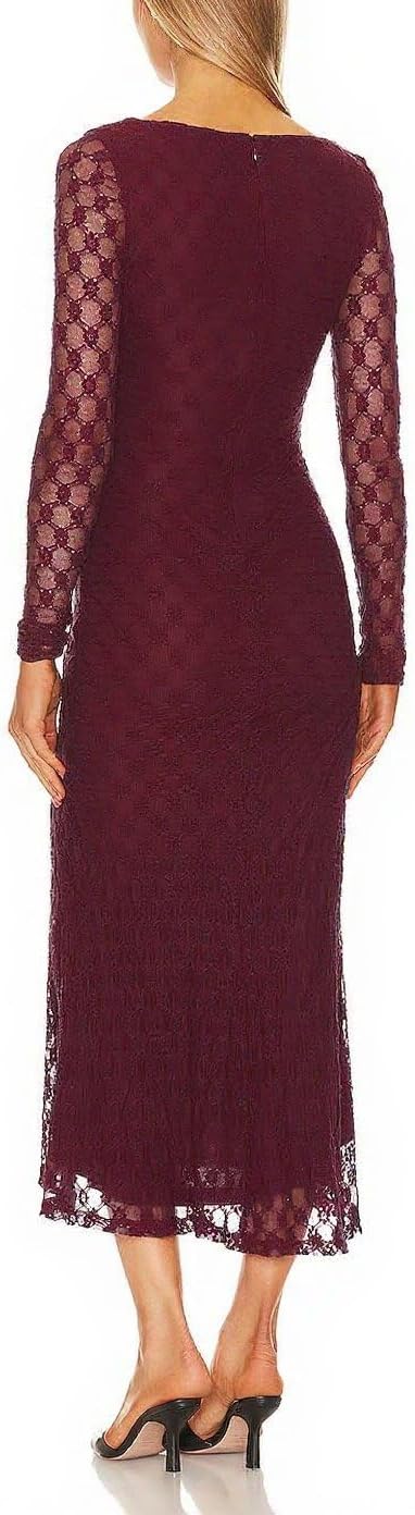 Capuffy Women's Sheer Mesh Long Sleeves Maxi Dress Floral Lace Bodycon Dress Square Neck Mermaid Wedding Guests Dresses 457 - Image 4