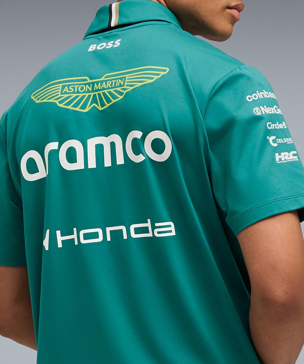 PUMA Aston Martin F1 2026 Polo Team Uomo – Verde | Come visto indossato dal team e dai piloti, Tutti i loghi più recenti di team e partner, Maniche corte con colletto a tapetta
