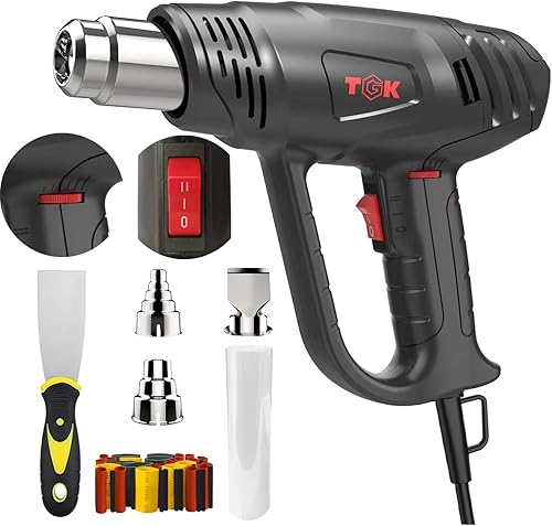 Pistola de calor, TGK® Kit de pistola de aire caliente resistente de 1800 W, 122 ℉ ~ 1202 ℉ con ajustes de temperatura dual con 3 accesorios de