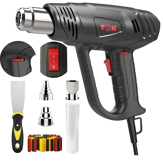 Heat Gun, TGK® 1800W Heavy Duty Hot Air Gun Kit 122℉~1202℉ Dual Temperature Settings with 6 Attachments Overload Protection for Crafts, Shrink Wrapping/Tubing, Paint Removing, Epoxy Resin