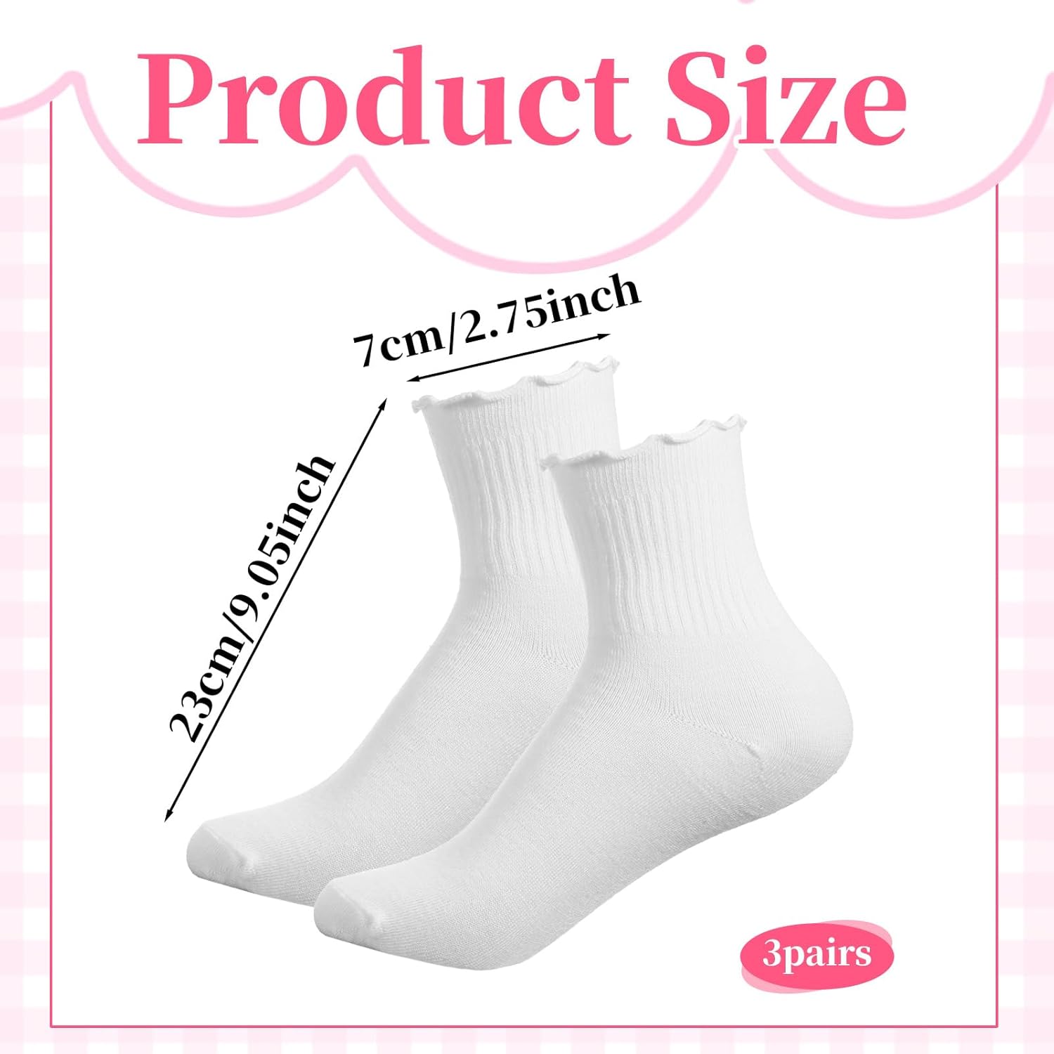 3 Pairs White Lace Ruffle Socks For Women, Women's Casual Cute Frilly Socks Breathable Knit Cotton Soft Crew Socks For Women And Girls - Image 4