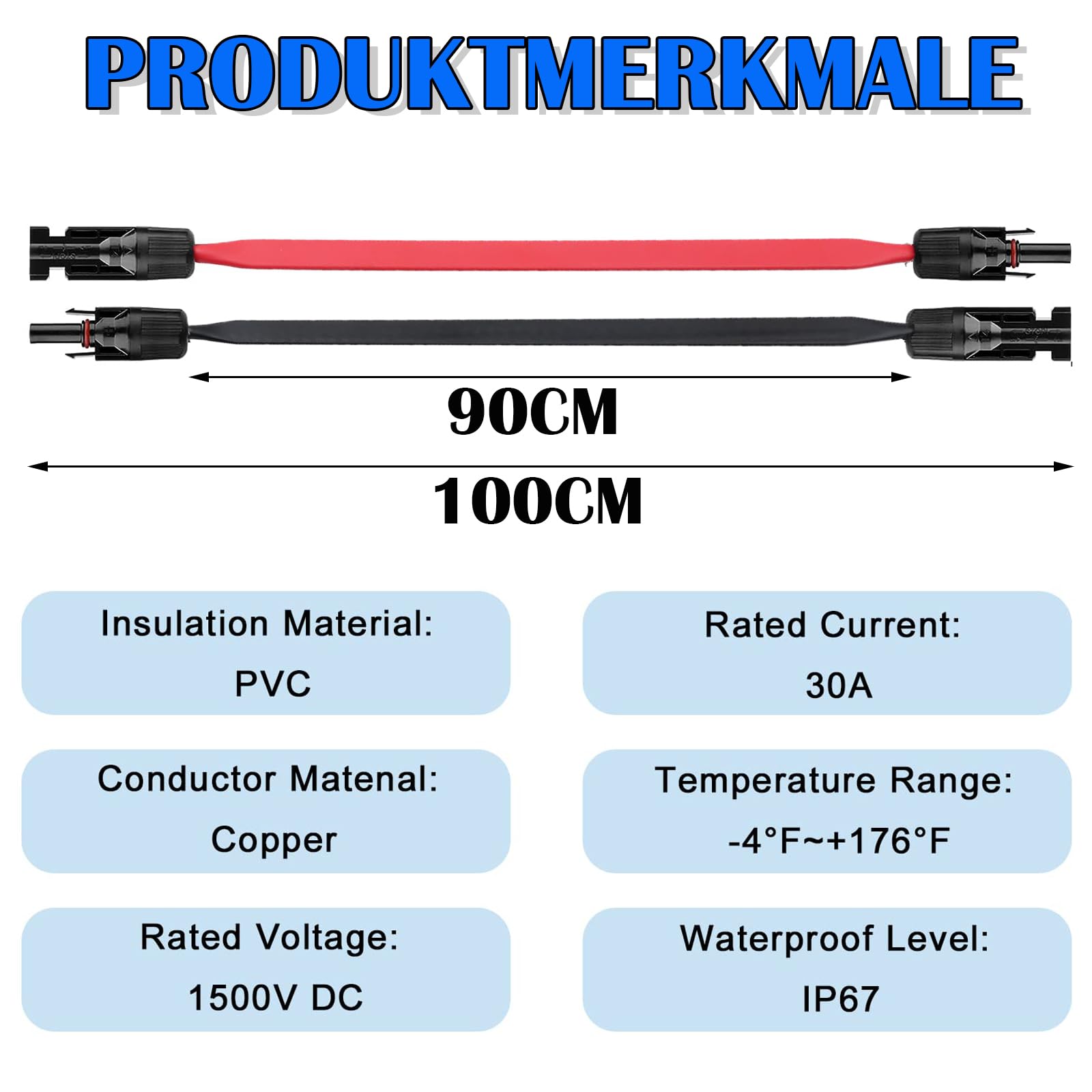 Panel solar de cable plano de 6 mm², 100 cm, cable solar flexible con conector y acoplamiento, 4 unidades de cable solar plano PV para módulos solares e inversores