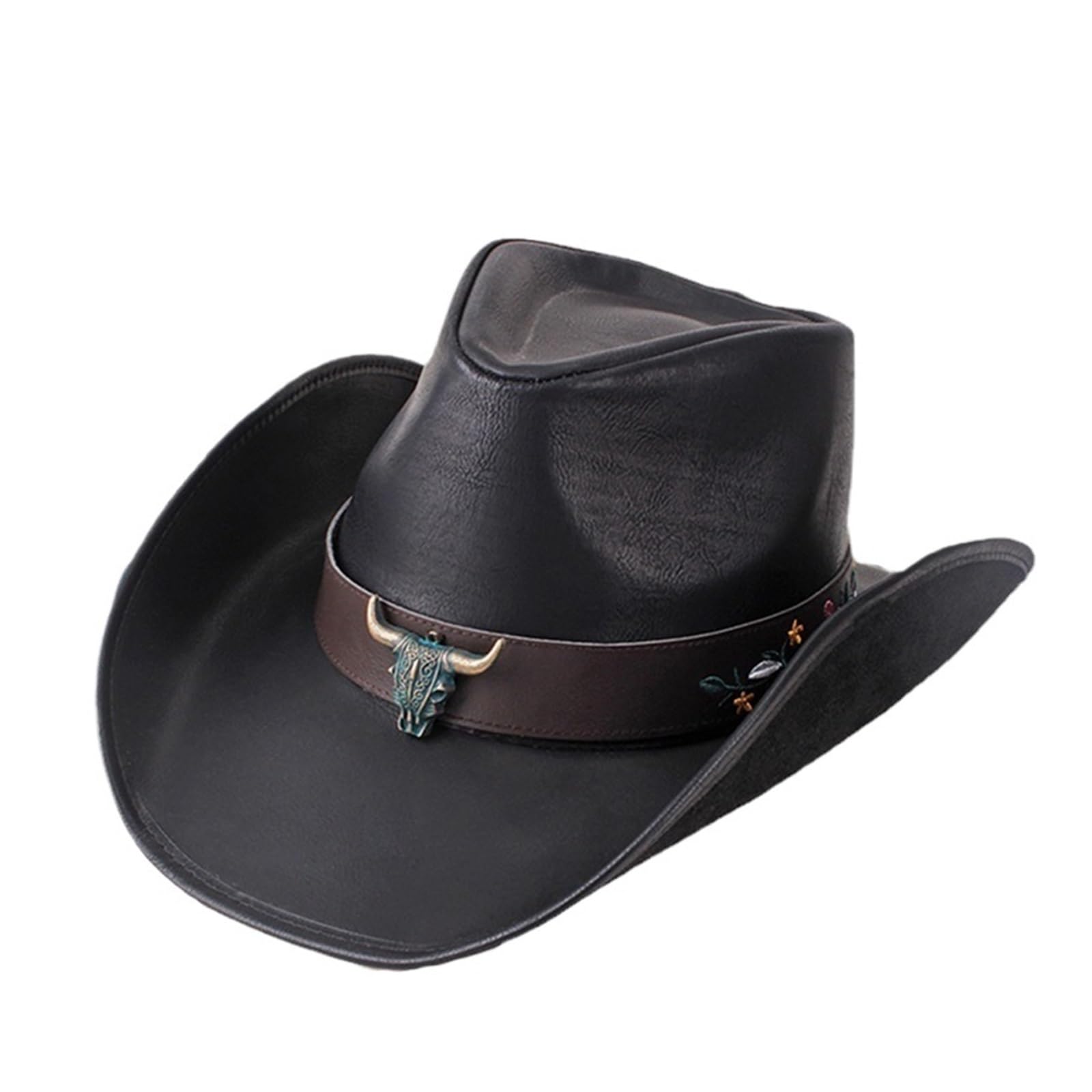 Cappello Cowboy Cappello da Cowboy in Pelle Uomo e Donna, a Tesa Larga, Padrino, Gentiluomo, Chiesa, Sombrero, Berretto Jazz(Color3)