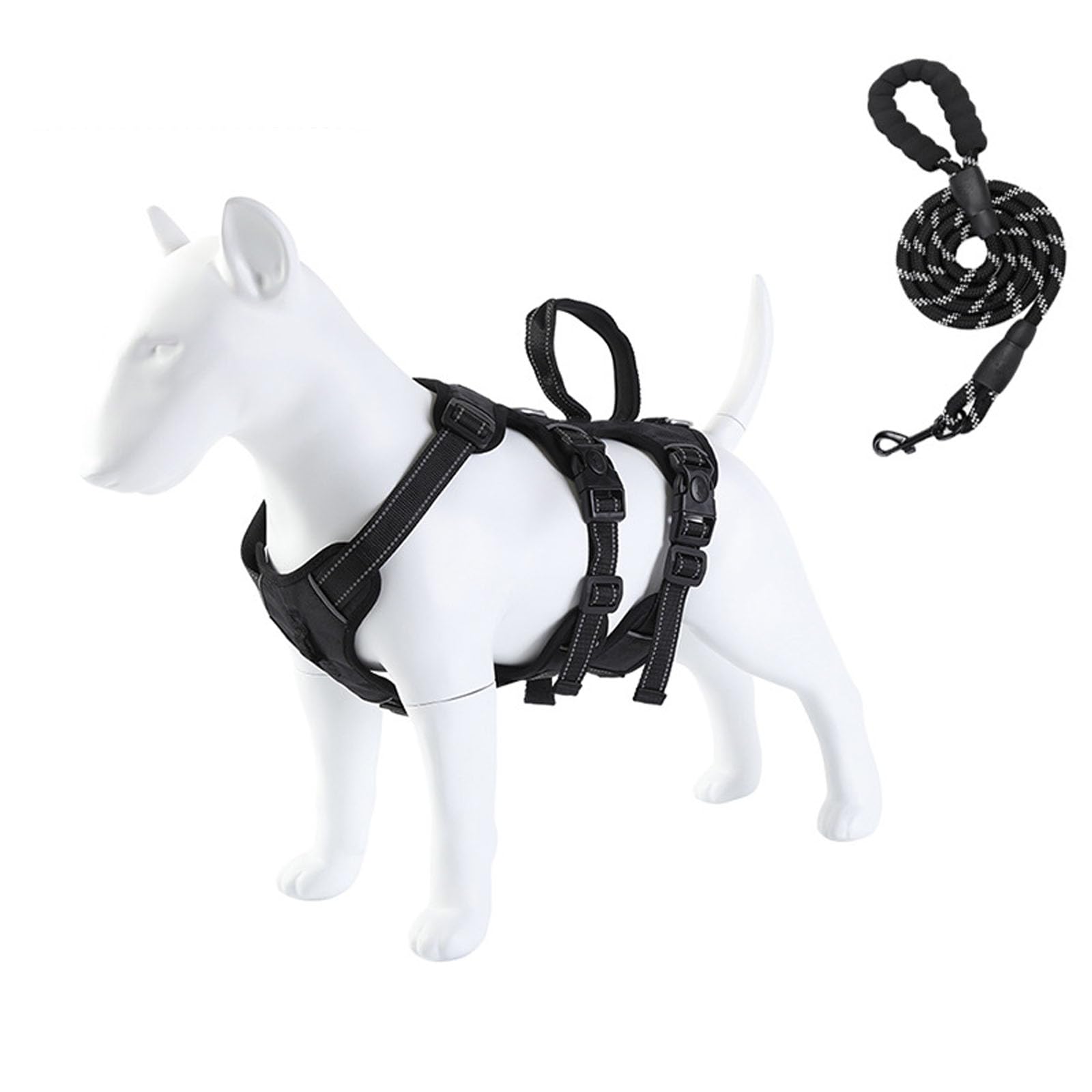 Pettorina per Cani, Gilet con Clip Frontale Riflettente con Maniglia, Anti-Tiro con 2 Clip per Guinzaglio, Guinzaglio da 5 Piedi E Imbottitura Morbida Regolabile per Cani E Gatti,Nero,M