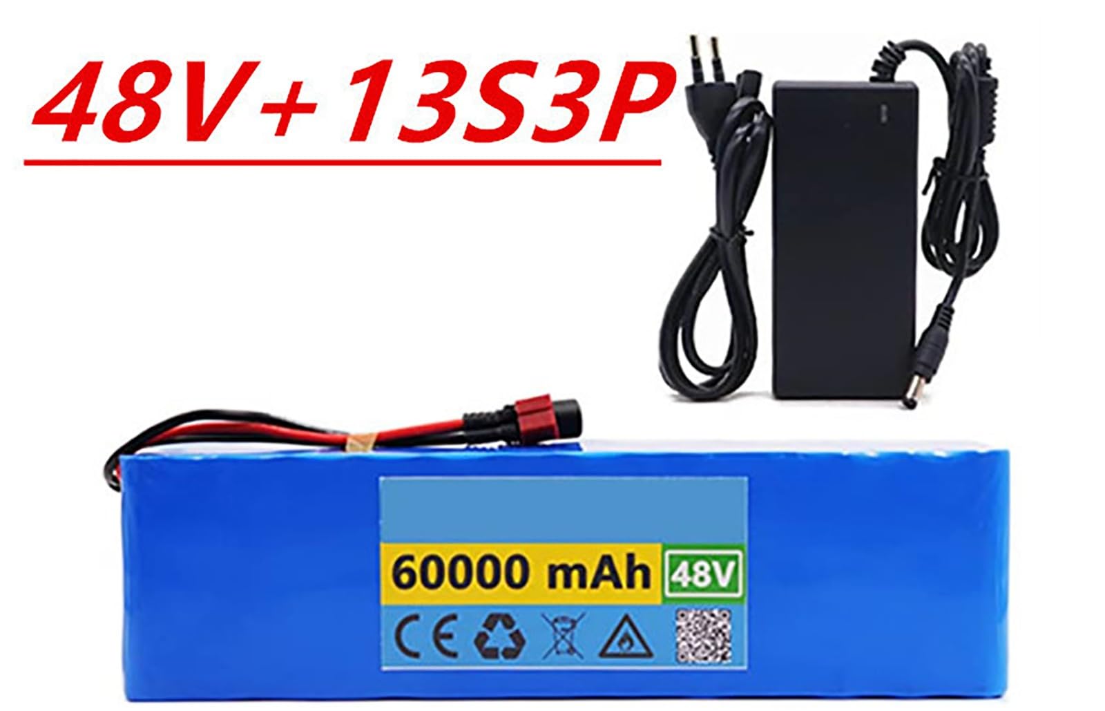Ebike Batería 48V Litio Pack 60Ah 13S3P para Baterías Recargables para 54.6v E-Bike Bicicleta Eléctrica Scooter con BMS+54.6V 2A Charger XT60