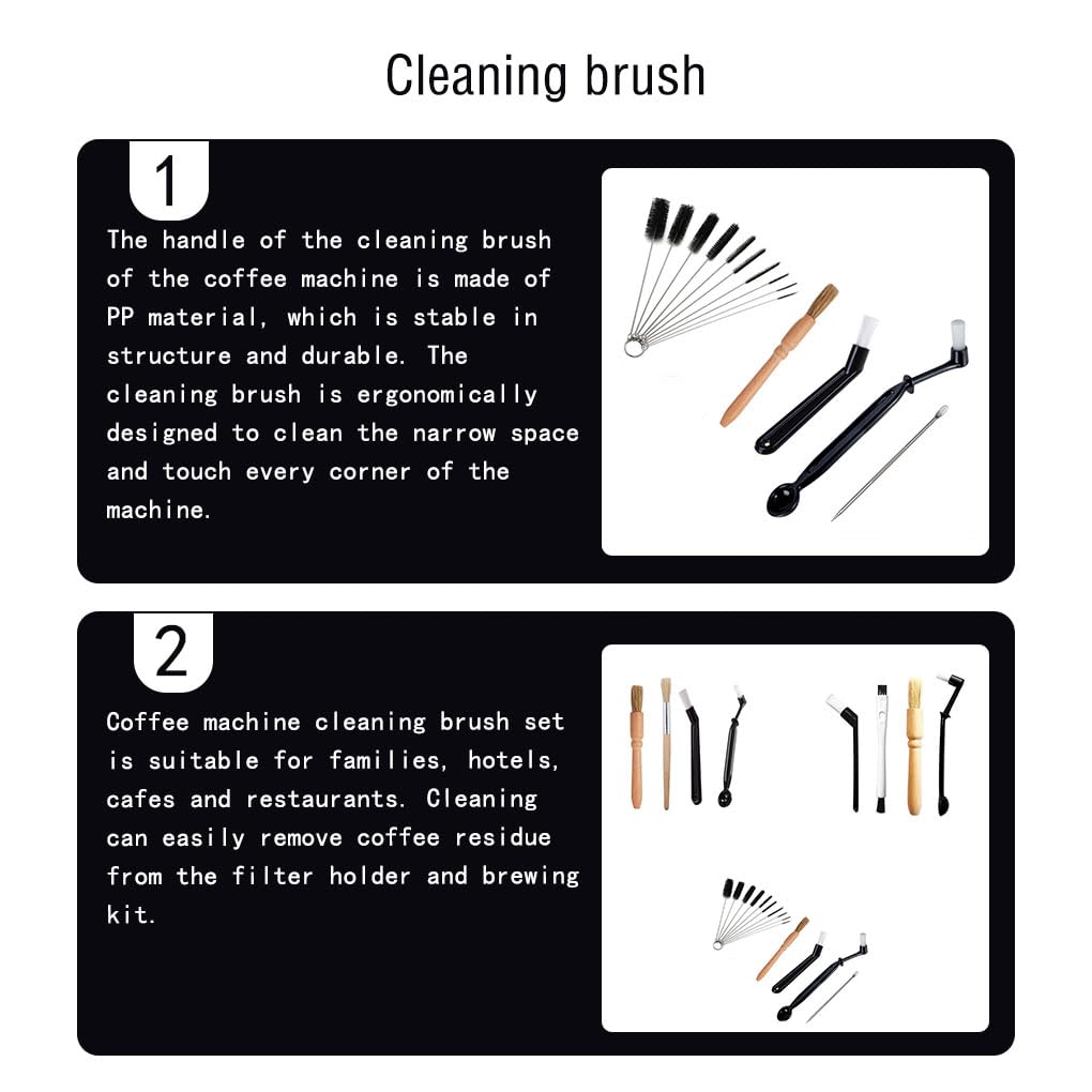Lot de 5 brosses pour machine à café, broyeur de restaurant, dépoussiérant avec poignée en plastique, 14 pièces Style 3