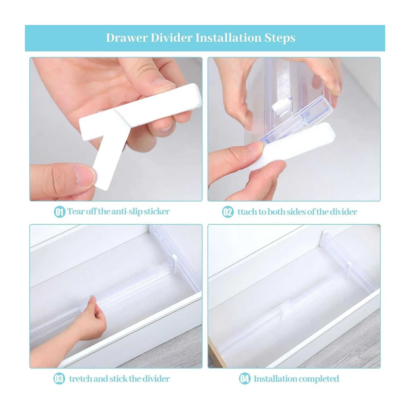 Genérico Separadores de cajones, organizador ajustable, paquete 6, tocador transparente expandible for ropa, utensilios cocina, vajilla