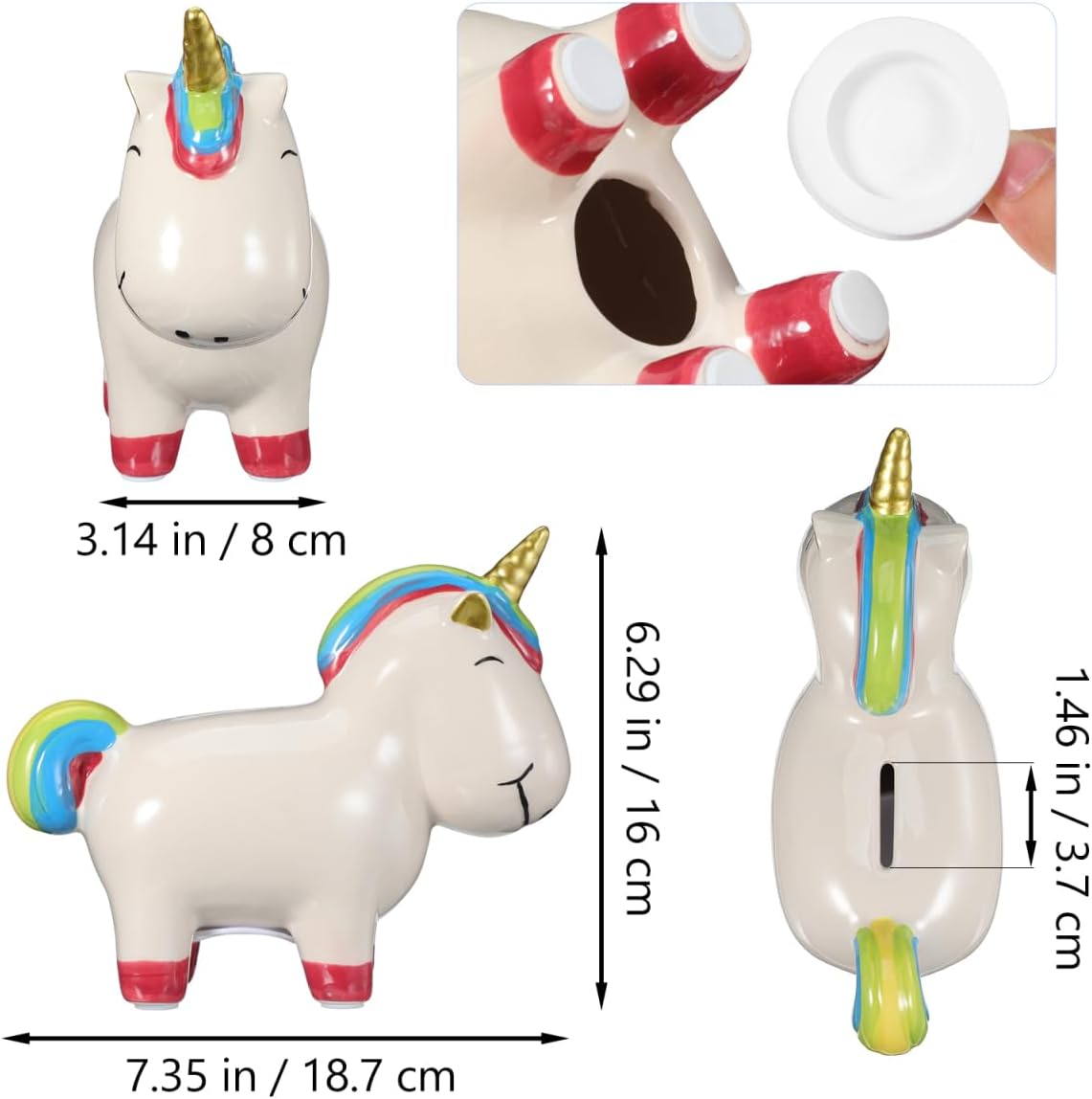 Kisangel Ceramic Unicorn Piggy Bank, Cartoon Money Bank Rainbow Saving Pot for Boys Girls Home Decor