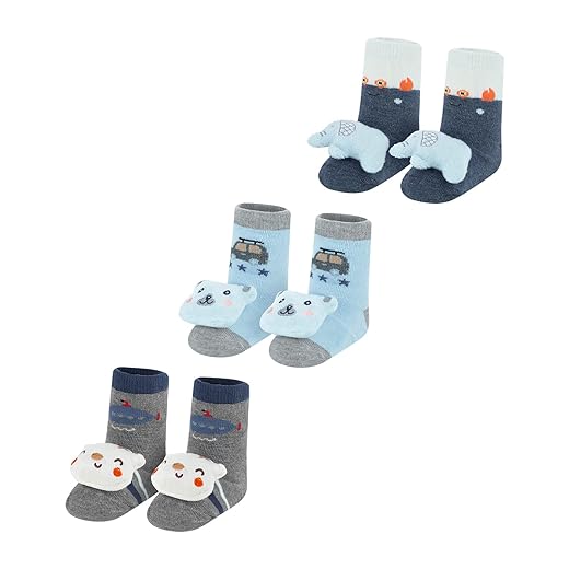 Kit 3 Pares Meia Bebê Sapatinho Menino Antiderrapante DCP Kids