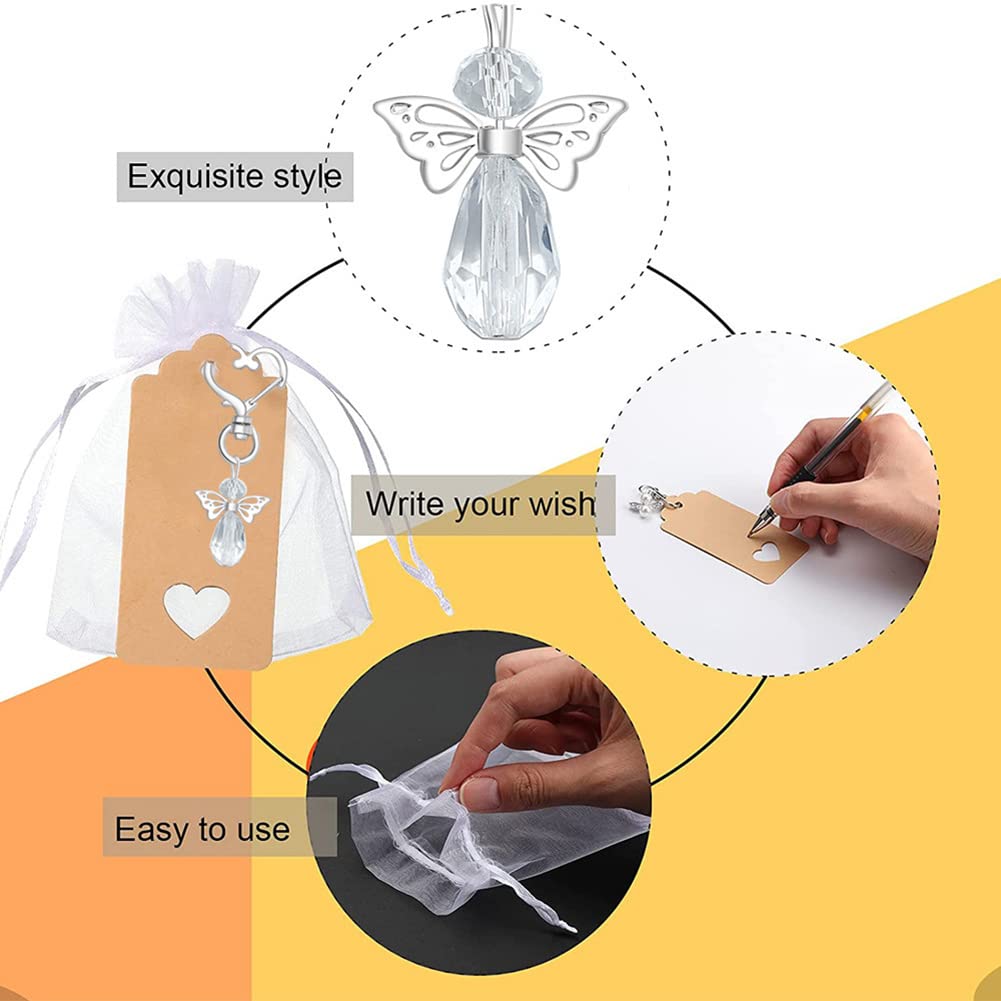 Trsnzul Beschermengel-hangers, 30 stuks, engelhangers, gastgeschenk, doop, gastgeschenk, doop, beschermengel, bruiloft, beschermengel, hanger met organza zakje en kraftpapieren hanger