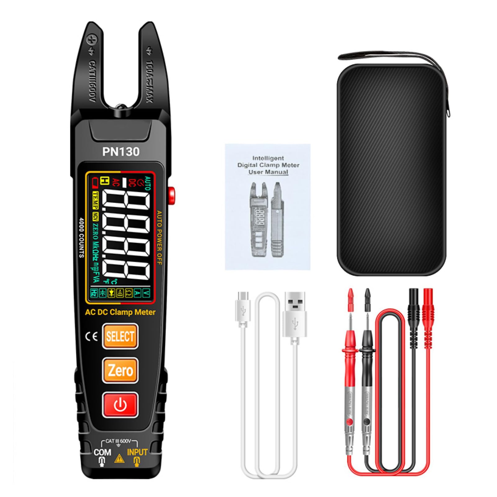 4000 Counts Digital Clamp Meter 0-600V 100A Current Multimeter Ammeter VoltageTester Car Capacitance Tool