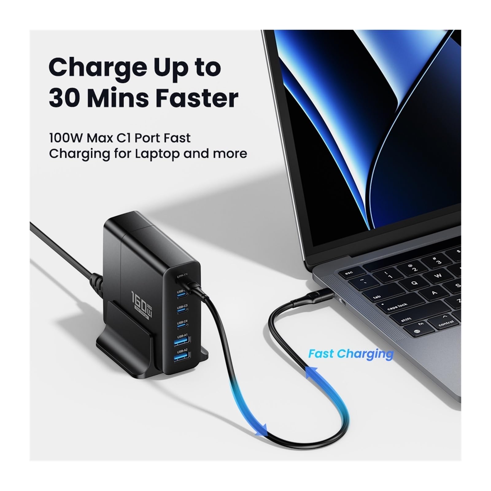 Ładowarka USB typu C o mocy 160 W. Wiele portów Szybka ładowarka biurkowa PD PPS QC4.0(With PD100W Cable)