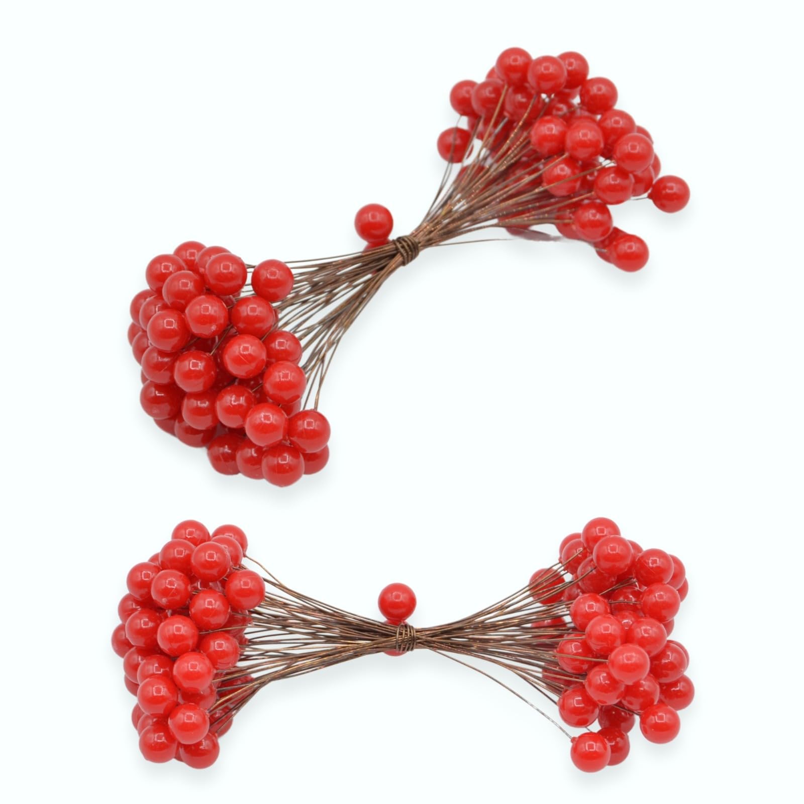 celloexpress Double-Ended Red 9mm Artificial Berries - Faux Holly & Berry Stems Christmas Wreaths, Garlands, Floral Arrangements, Festive Decorations (Pack of 100)