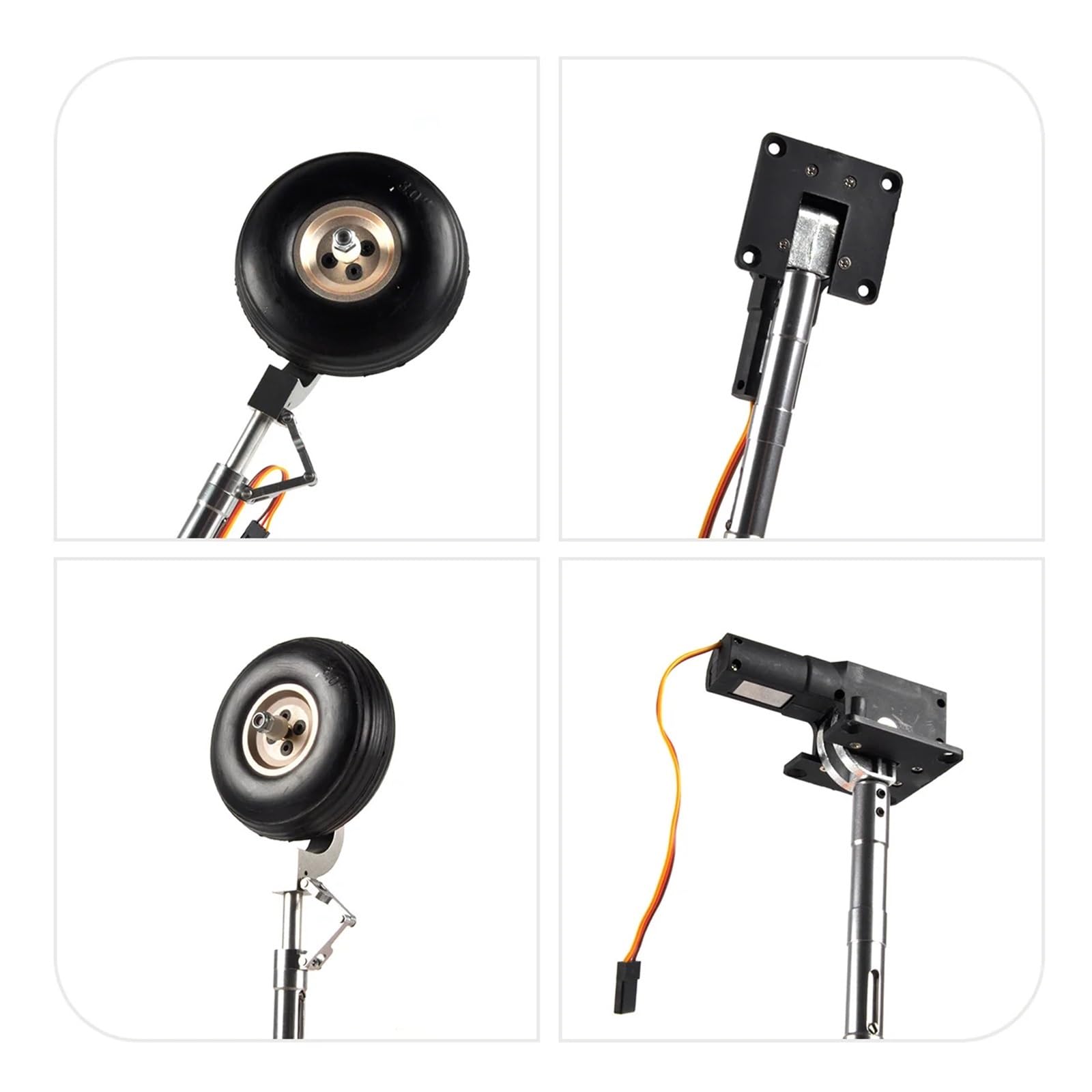 2 Piezas de Tren de Aterrizaje retráctil Principal sin servomotor, Soporte retráctil con Ruedas, Compatible con Modelos de aeronaves RC de 5-6 kg, Universal.