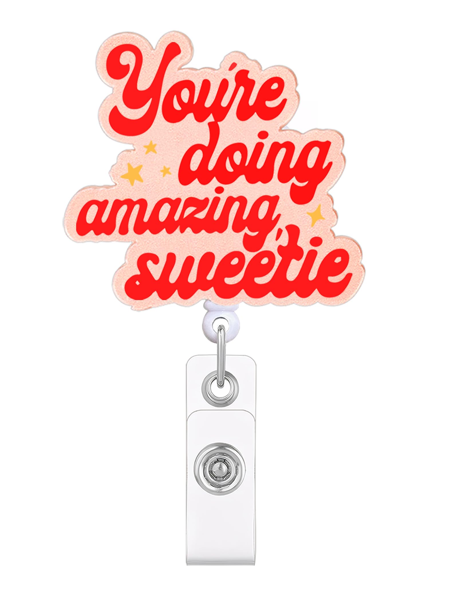 Celokiy Motivational Badge Reel, “You’re Doing Amazing Sweetie” Retractable ID Badge Holder for Teachers, Office & School Staff, Pink