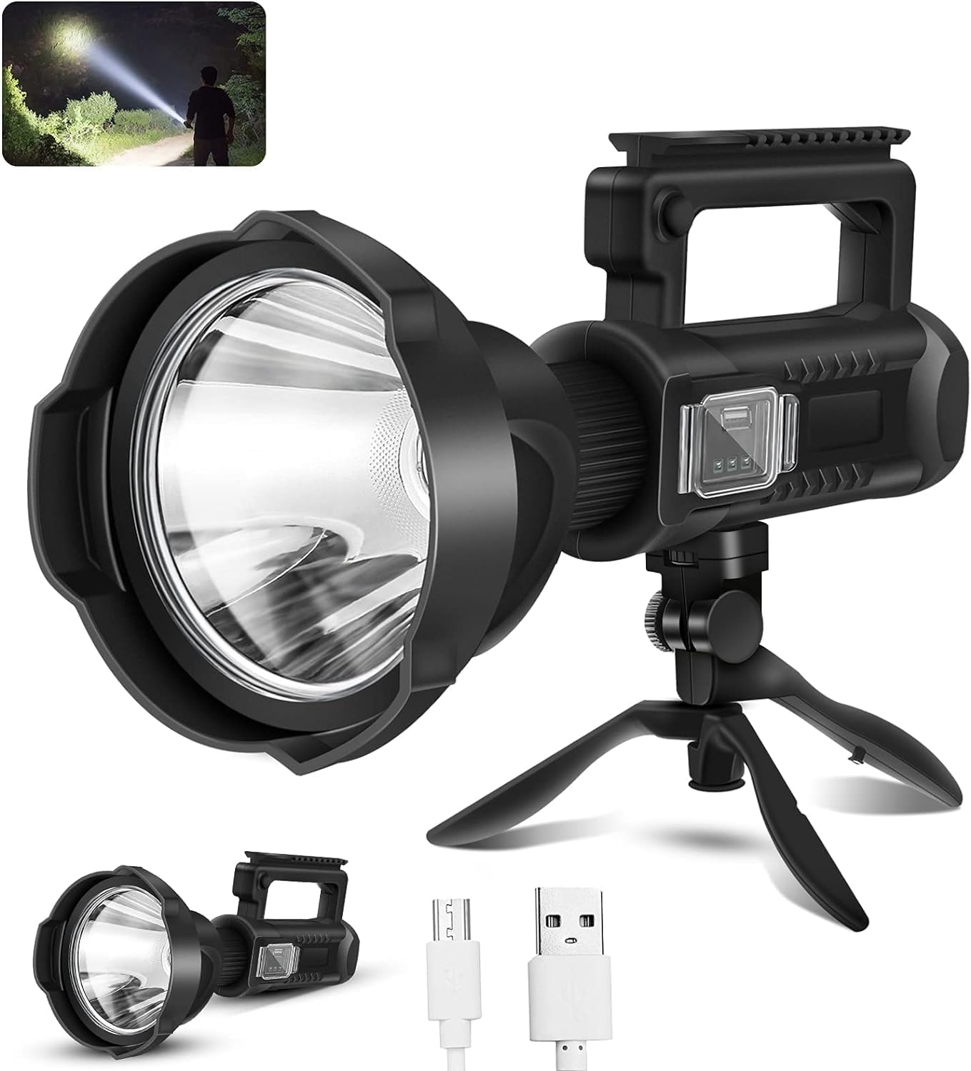 Prakal Chargeable Spotlight 100000 Lumens Flashlight Super Bright Led Searchlight,4 Modes Waterproof Handheld Spotlight with Tripod and USB Torchlight (B0D8FX73VP) Amazon Price History, Amazon Price Tracker