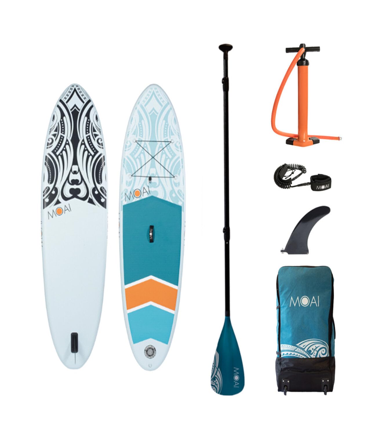 MOAI Deska do paddleboardingu SUP Stand Up Paddle Board – zestaw premium z wiosłem z włókna szklanego, torbą, pompką i płetwą