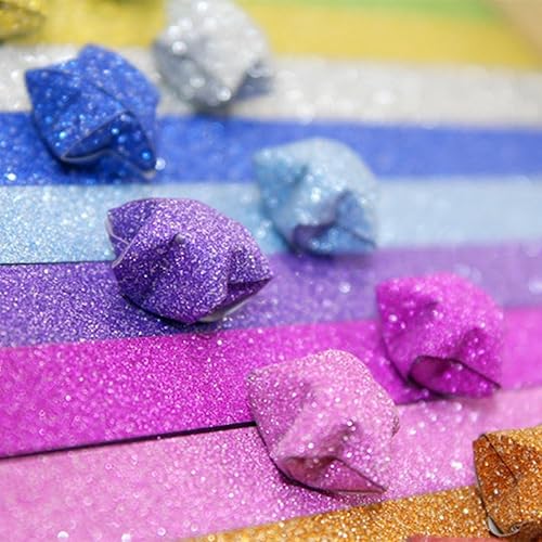 Miniatura 4 de JINSTABAG 720 hojas de tiras de papel de estrella de origami, tiras de papel de estrella con purpurina de 18 colores, papel de estrella de la suerte