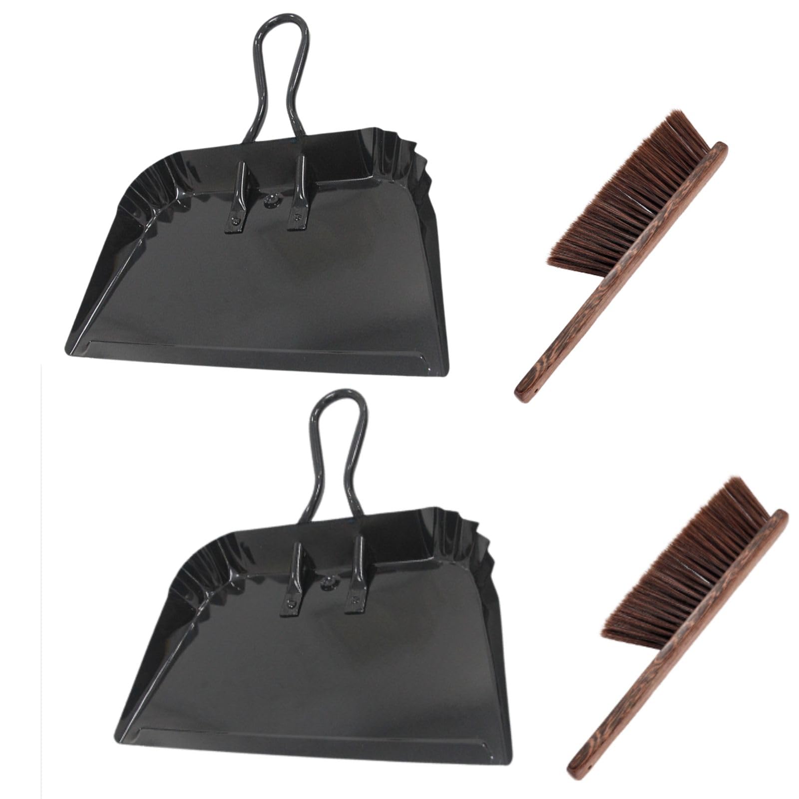 Juego de 2 recogedores y cepillos de metal, recogedor de polvo de acero resistente de 12 pulgadas con asa, pala ancha para interiores, exteriores, chimenea