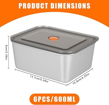 Stainless Steel Containers With Lids- 6pcs 500ml Metal Lunch Box – Food Containers Leakproof Lunchbox – Bento Box with Spare Seal Oven Freezer Dishwasher Safe (Color 2)