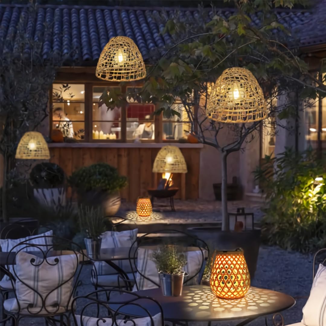 Lámpara Colgante Solar de Tejido de Pastos Marinos - Luz de Jardín y Techo al Aire Libre para Patio y Exterior