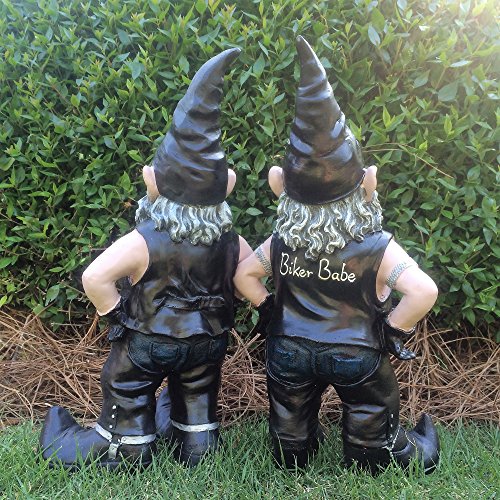 Nowaday Gnomes - "Biker Dude & Babe The 14.5" H Biker Gnomes In Leather Motorcycle Riding Gear Home & Garden Gnome Statue #TOP2