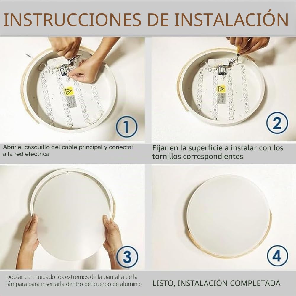 M Ledme - Plafón LED Techo Blanco Cuadrado 24W con Mando a distancia, Regulable 2700K-6500K blanco frío a cálido, 2400LM, Diseño Blanco con Madera Natural, para Baño, Cocina, Balcón,LM8282