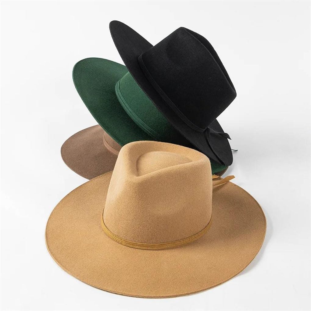 Cappello Fedora in lana da donna con fiocco in nastro casual top jazz cappello a cilindro unisex caldo berretto all'aperto cachi 59-60 cm