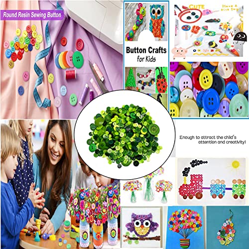 Green Buttons 4 Holes Round Buttons For Diy Sewing Craft, 1 Inch To 0.6 Inch Assorted Sizes 660 Pcs #TOP5