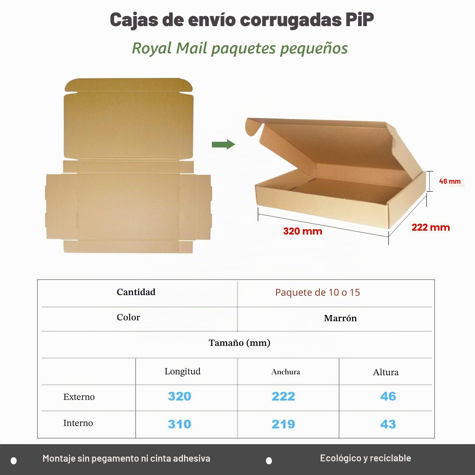 10 Piezas Cajas de Cartón Corrugado, A4 C4 320x222x46mm Cajas de Paquetes Pequeños, Cajas de Embalaje para Negocios, Correos, Almacenamiento o Regalo