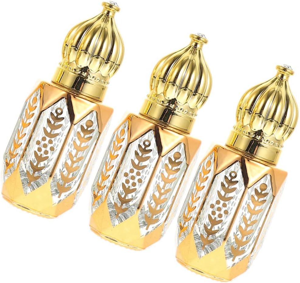 Mini Arabic Crystal Glass Roller Bottles 6ml Gold Refillable Essential Oil Roll On Dispenser Empty Travel Perfume Sample Container (3PCS)