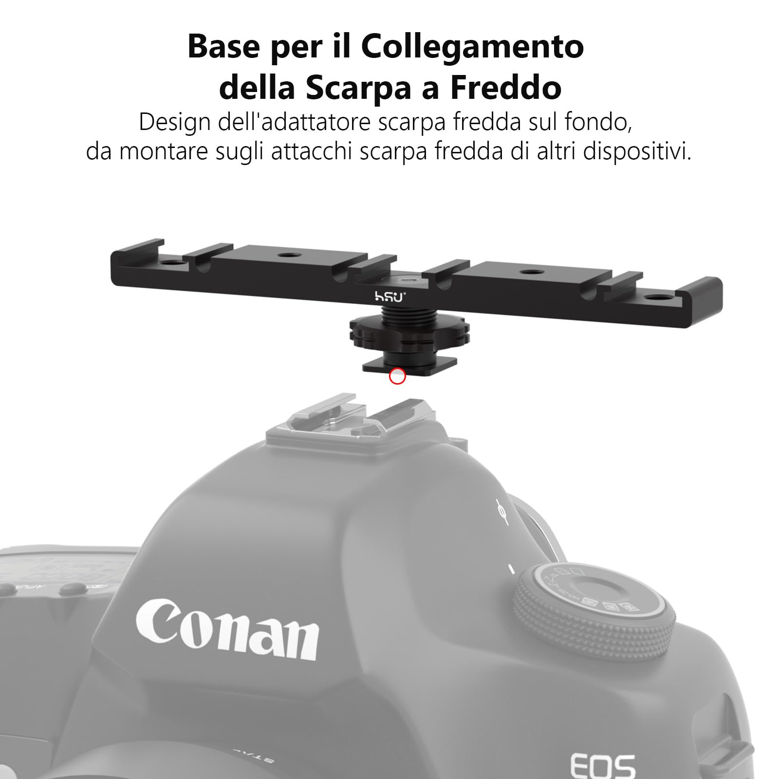 HSU Staffa Adattatore Scarpa Calda, Tripla Supporto Scarpa Fredda per Flash Esterno Microfono LED Monitor Video Accessori per Fotocamere (Modello più lungo)