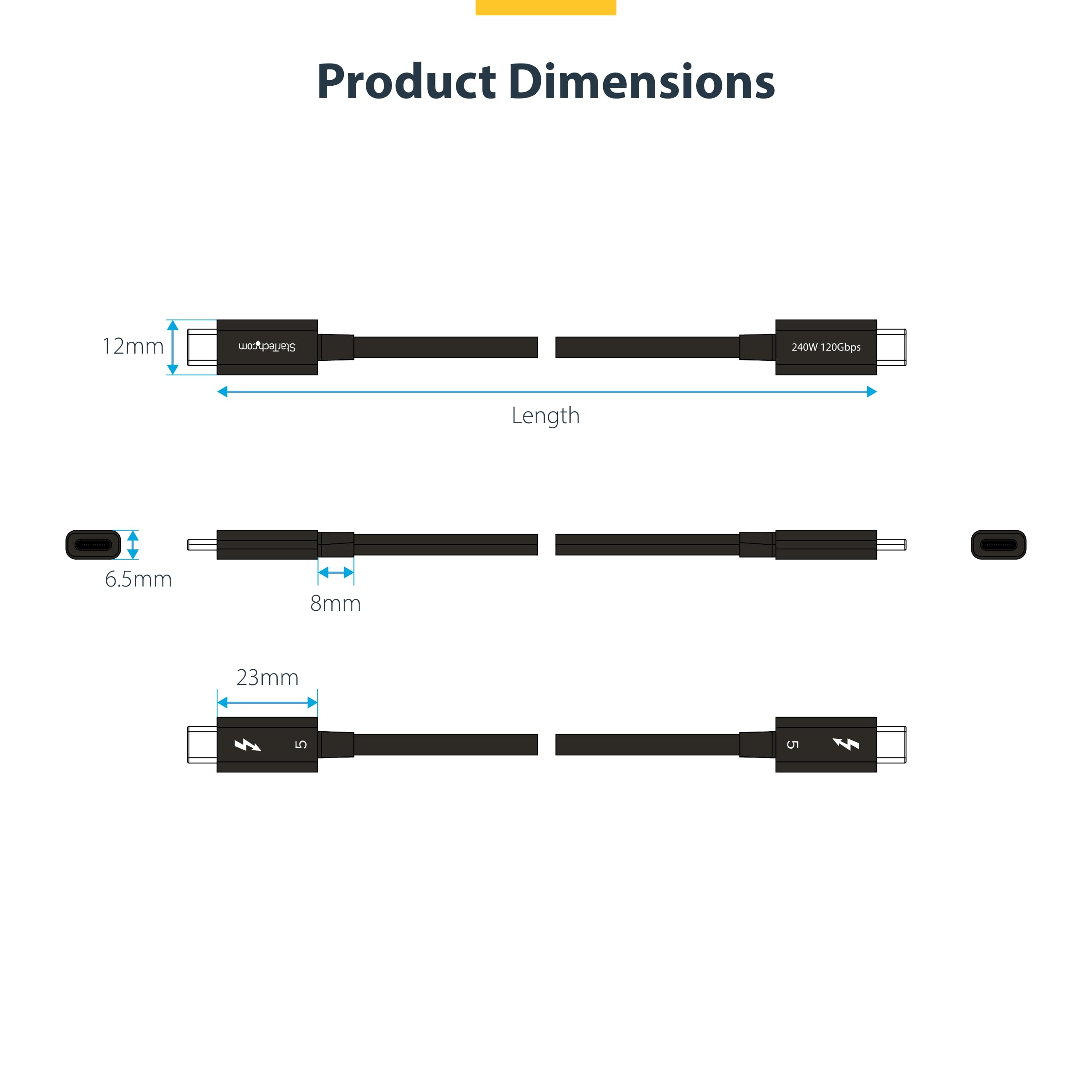 StarTech.com Kabel Thunderbolt 5 80 cm, 80 Gb/s - 120 Gb/s, 240 W PD, 8 K60 Hz, przewód z certyfikatem Thunderbolt, TB4, USB4, USB-C