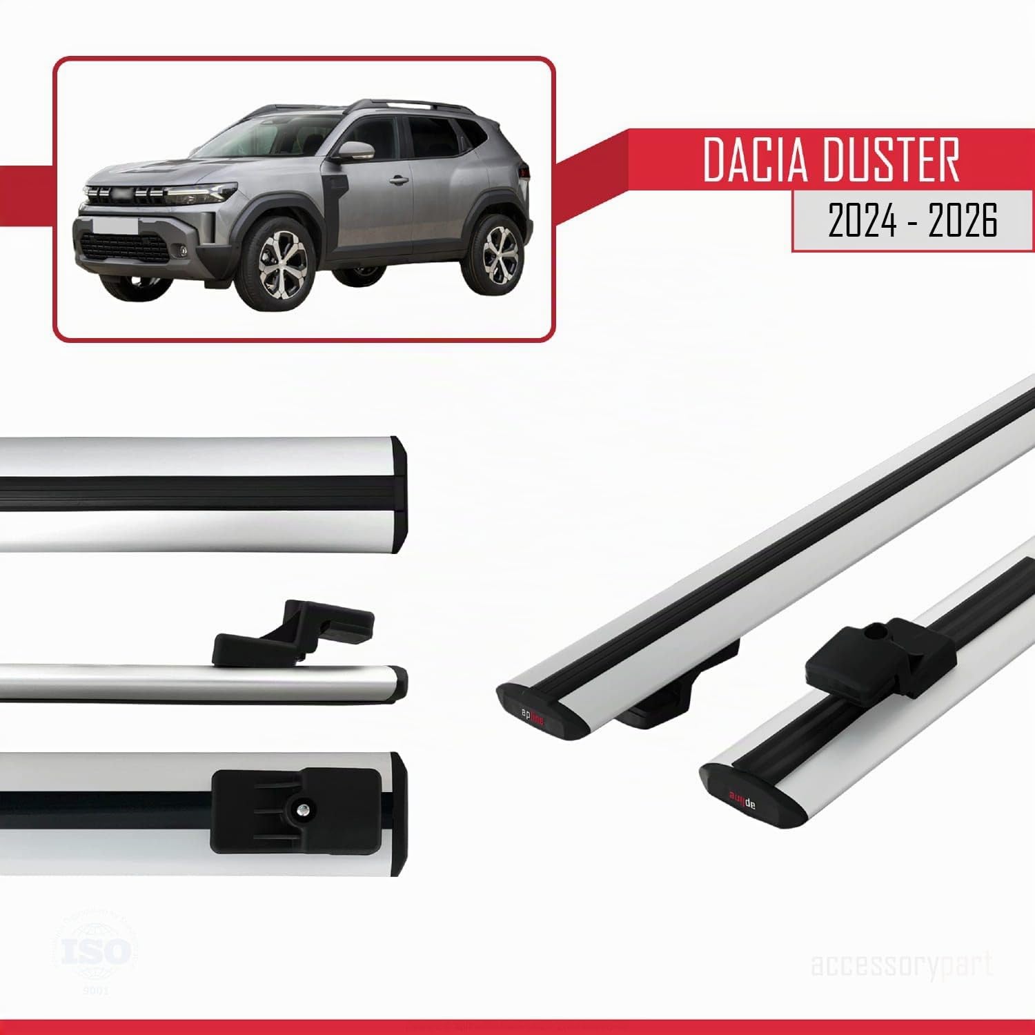 Compatibile con Dacia Duster 3 (P1310) 2024-2026 BASIC Model Barre Tetto Portapacchi Auto Barre Portatutto Grigo Alluminio 2 Barre