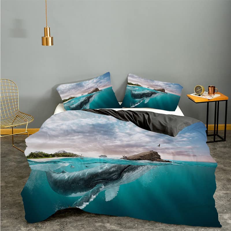 Housse de couette dauphin cyan 140x200 microfibre douce anti-plis avec fermeture éclair