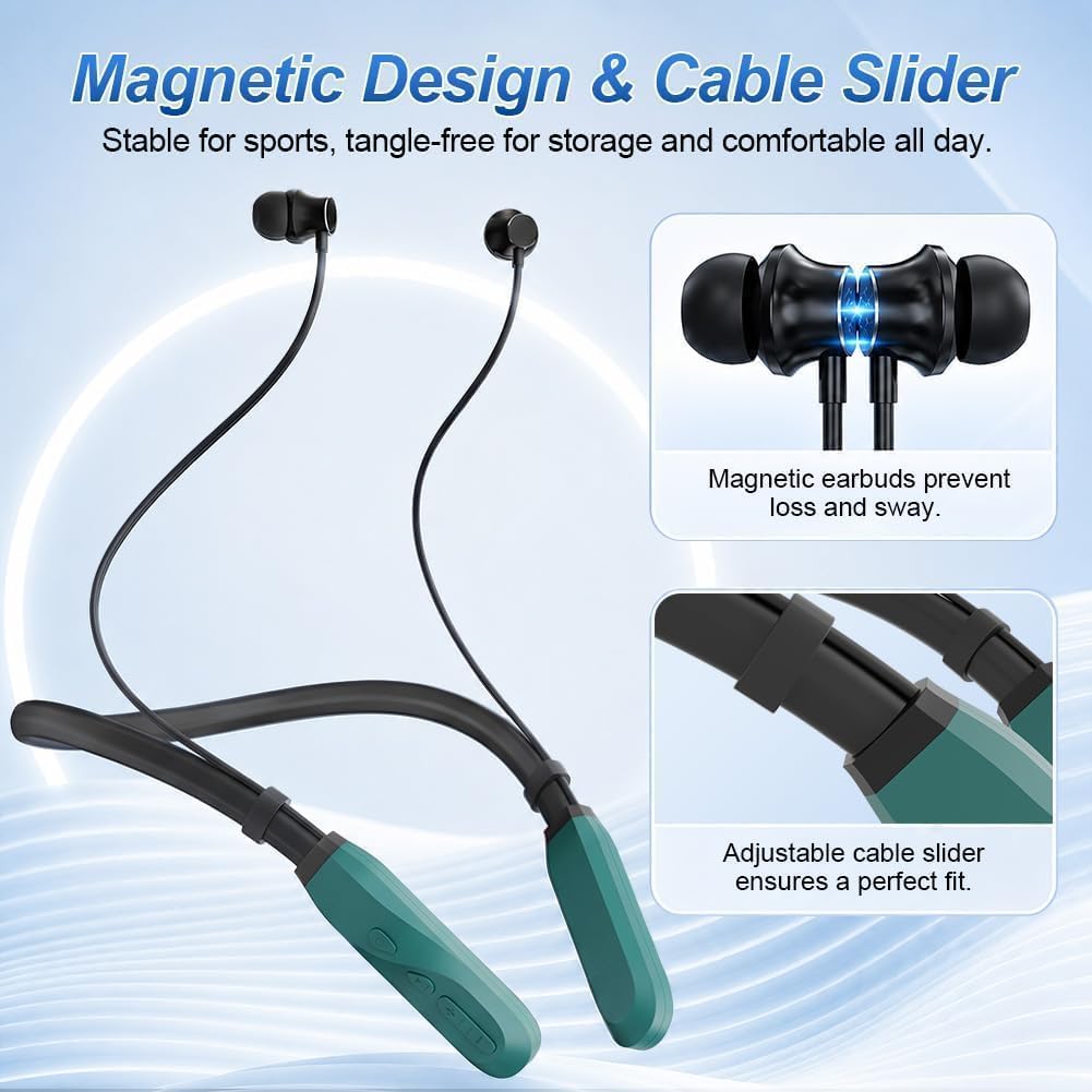 Auriculares Deportivos con Banda para el Cuello 200H de Reproducción, Auriculares Inalámbricos Neckband Bluetooth 5.3, Auriculares in-Ear Inalámbricos IPX6, Magnéticos para Correr, Gimnasio, Trabajo