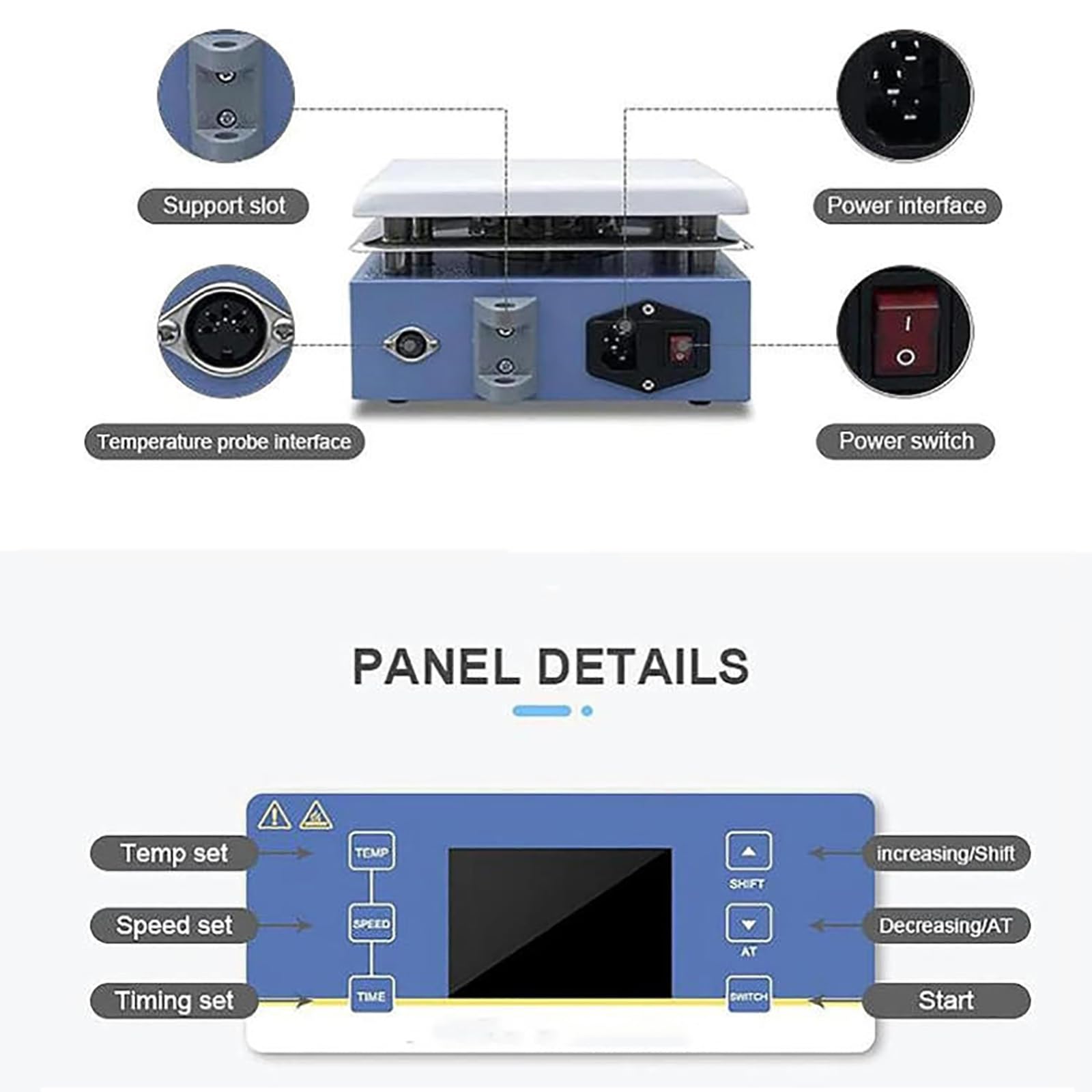 Agitador magnético inteligente, mezclador de laboratorio con pantalla digital de 600 W, velocidad 0-1600 RPM, placa de calefacción de 19 x 19 cm, temperatura máxima de 380 °C, ideal para mezclar y