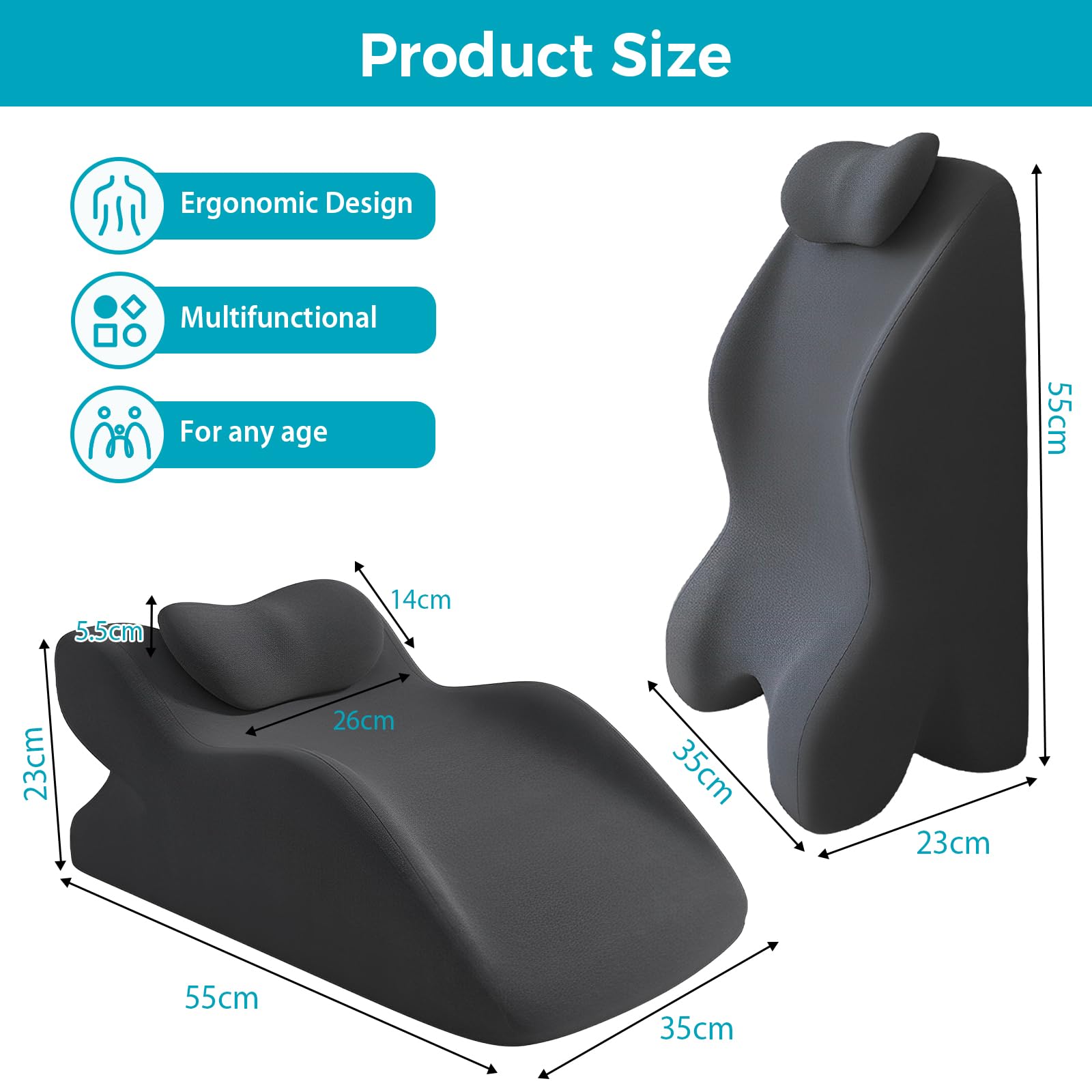 JAOGAUS Poduszka do czytania na łóżko i sofę, wielofunkcyjna poduszka klinowa, poduszka pod plecy, ergonomiczna poduszka klinowa z pianki memory, poduszka podpierająca plecy, szyję i nogi, do relaksu