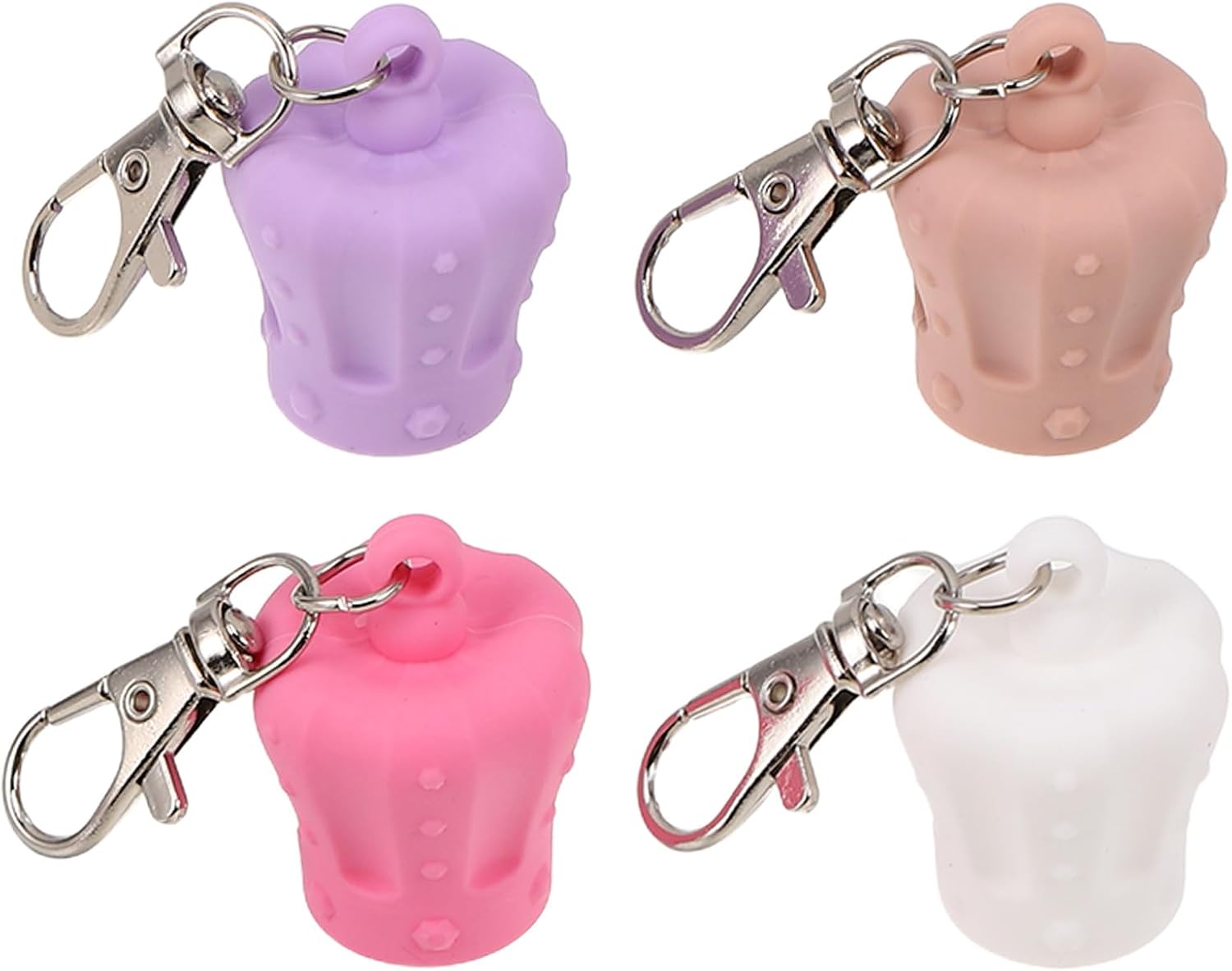 4pcs Portable Lip Gloss Keychain Cap Set with Reusable Silicone Cover and Metal Clip, Leakproof Lip Balm Holder for Bags, Purses, and Keys, Multi-color Replacement Caps for Travel