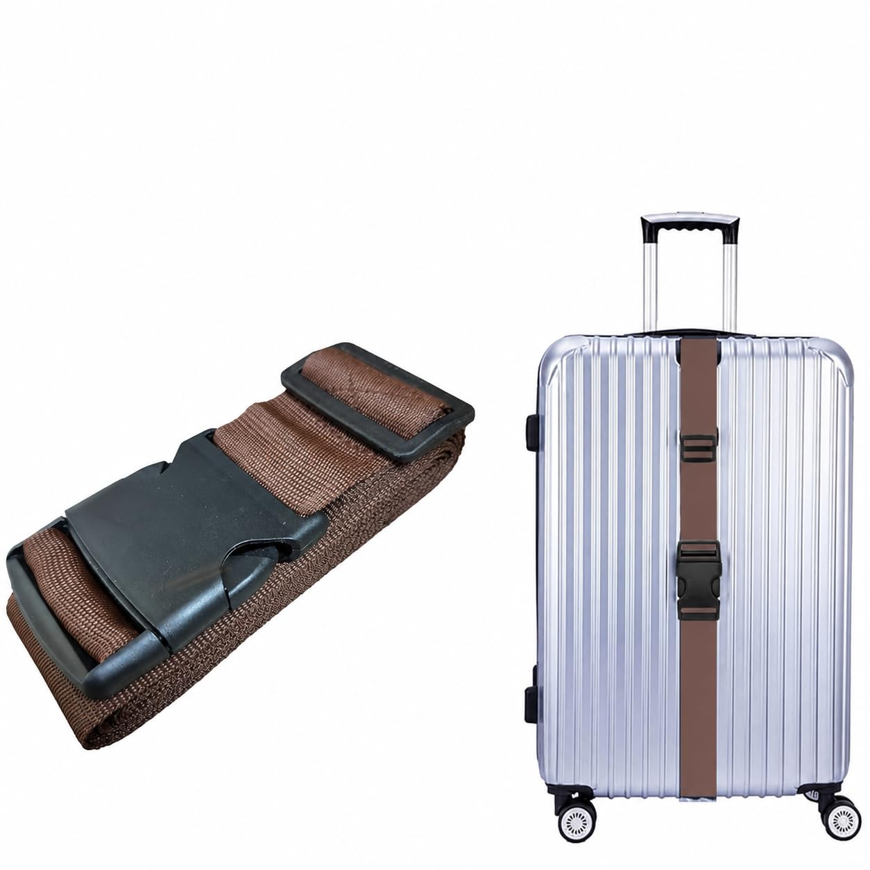Luggage Strap with Quick-Release Buckle, Brown, Adjustable Suitcase Belt for Travel Security-image-25