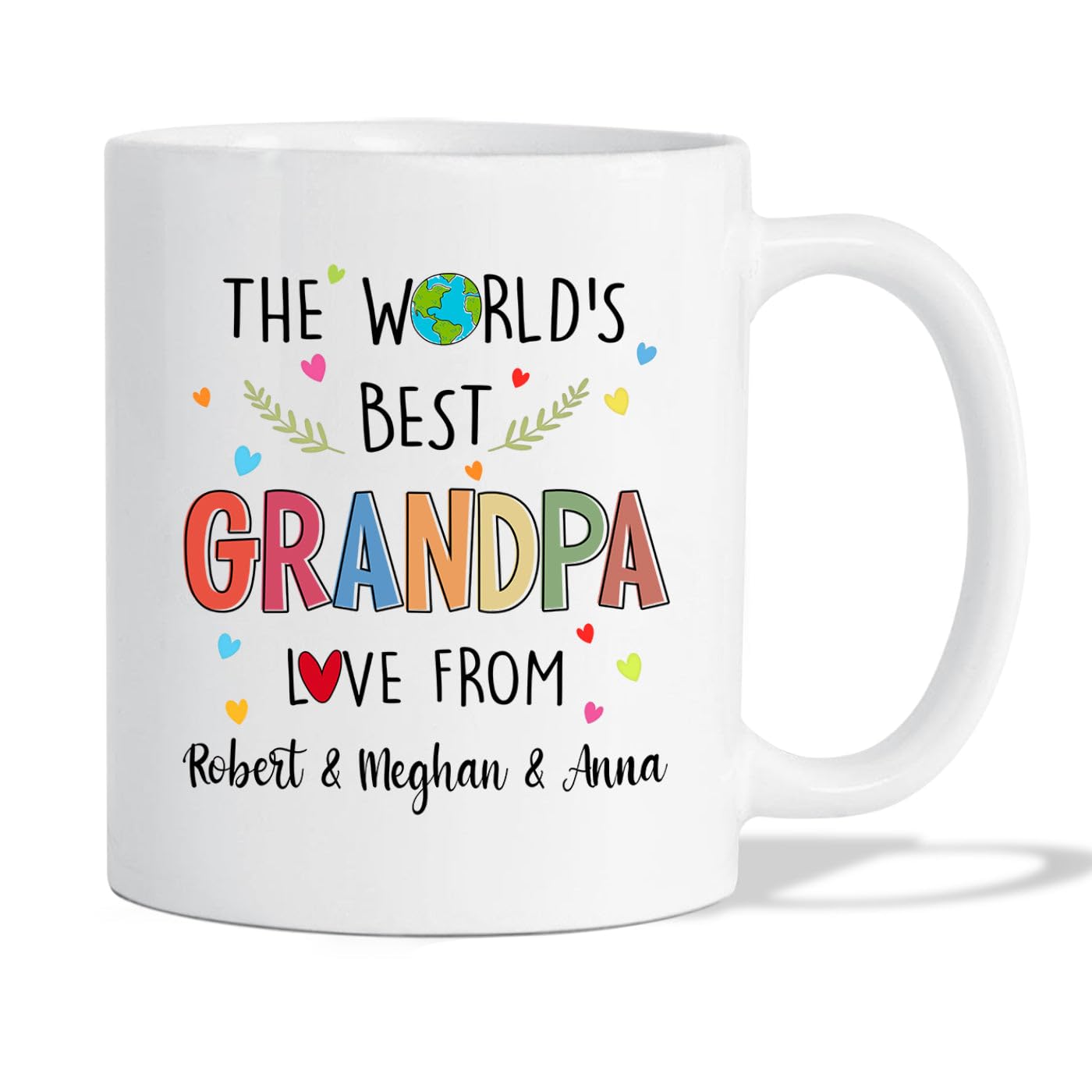 Personalized Grandpa White Coffee Mug 11 Oz 15 Oz, World's Best Grandpa Love From Grandkid Coffee Cup Gift For Father's Day, Custom Papa Grandpa