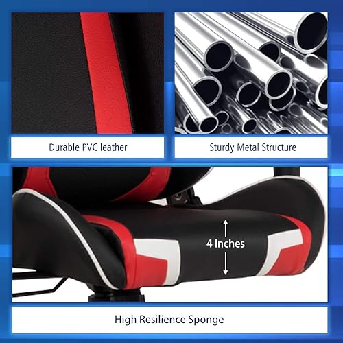 Miniatura 9 de Silla de masaje para juegos, silla de computadora de oficina con respaldo alto con reposacabezas y soporte lumbar, silla giratoria reclinable estilo