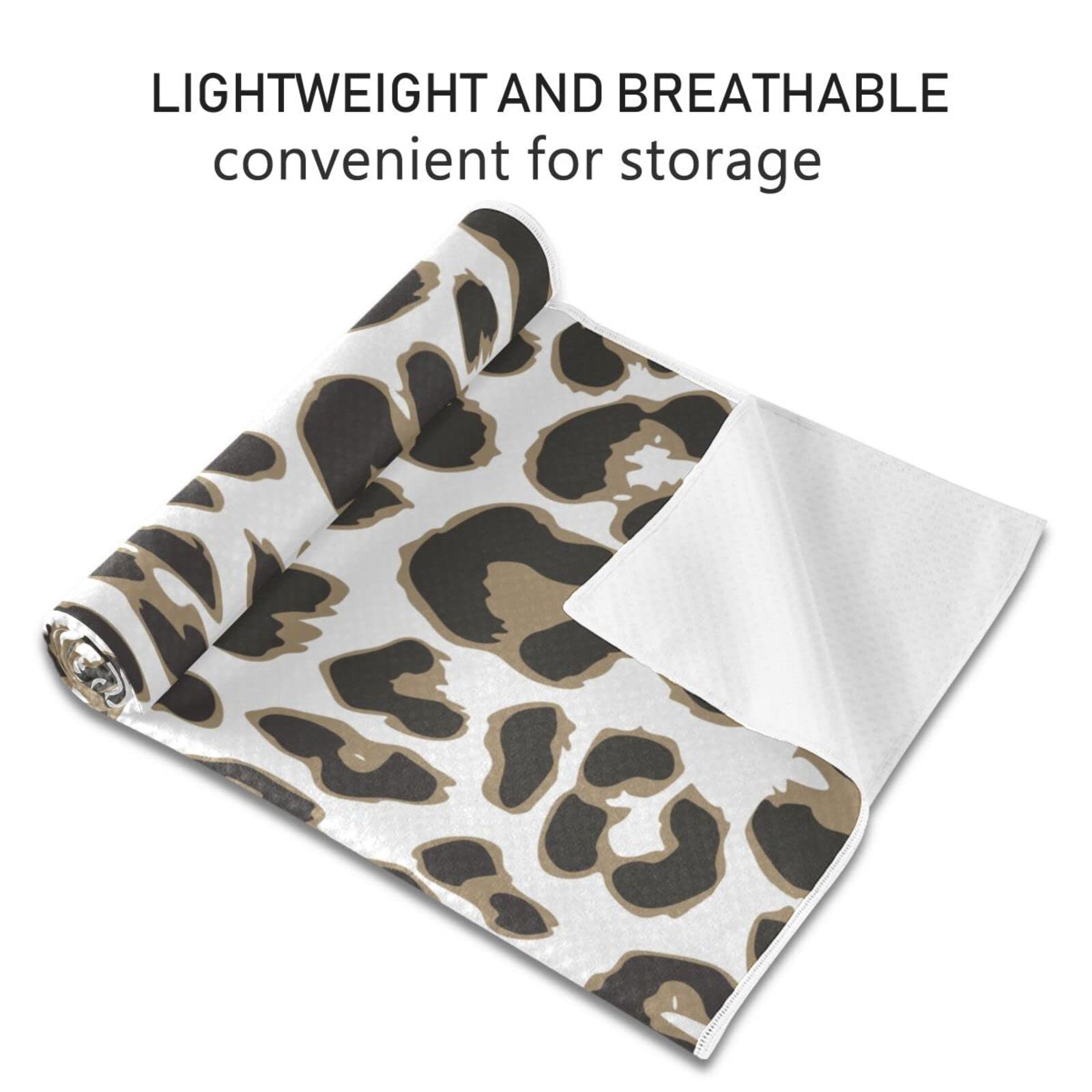 JHKKU Leopard Print Yoga Towel, Non-Slip Hot Yoga Mat Towel Sweat Absorbent for Pilates and Workout 73 x 27 in